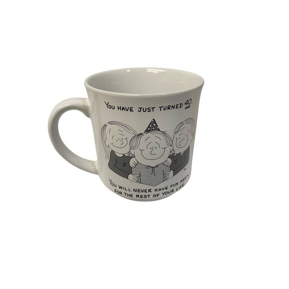 40th Birthday Celebration Coffee Mug With Humorous Cartoon & Text - Picture 1 of 10